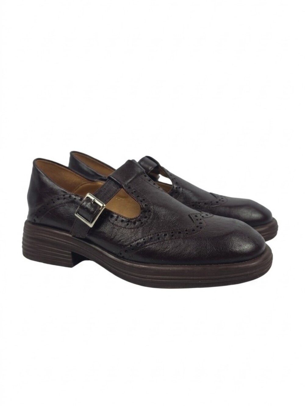 Dwarves Preppy Mary Jane Brown Leather Women's Shoes Size EU 40 - US 9